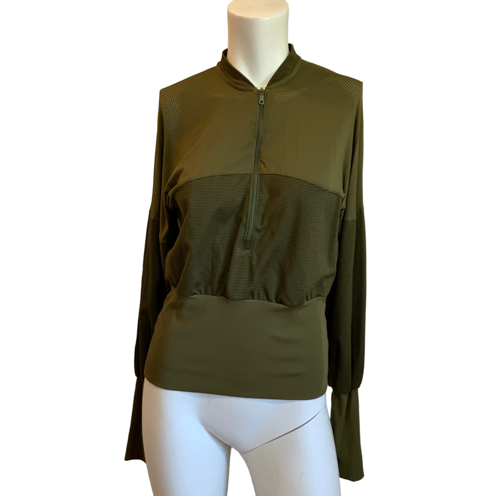 QEEP UP Khaki Green THROWBACK PULLOVER 1/2 Zip sz M
